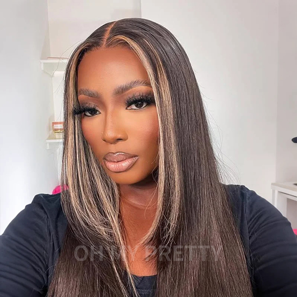 Layered Cut Balayage Highlight Silky Straight Wear Go Glueless 7x5 Lace Wig Pre-Bleached & Pre-Plucked & Pre Cut