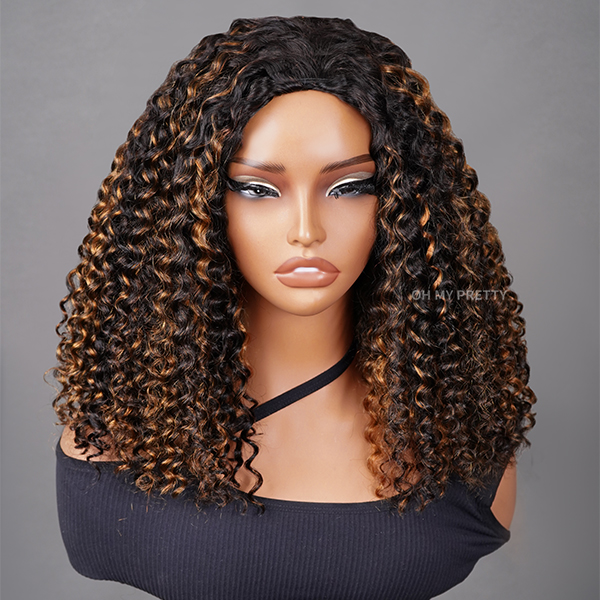 OhMyPretty Highlight Wear Go Half Wig 3 IN 1 Water Wave Flip Over Wig For Beginner Invisible Hairline