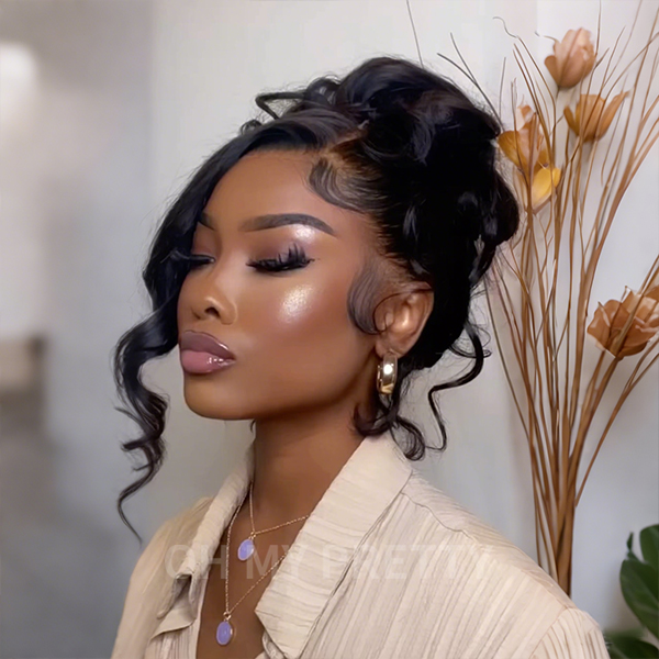 OMpretty 360 Body Wave Invisi Drawstring Wear Go Glueless Pre-Bleached And Pre-Cut Lace Human Hair Wig