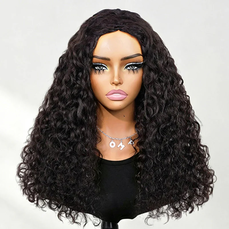 OhMyPretty Wear Go Half Wig 3 IN 1 Indian Curly Flip Over Wig Invisible Hairline Draw-strings For Beginner