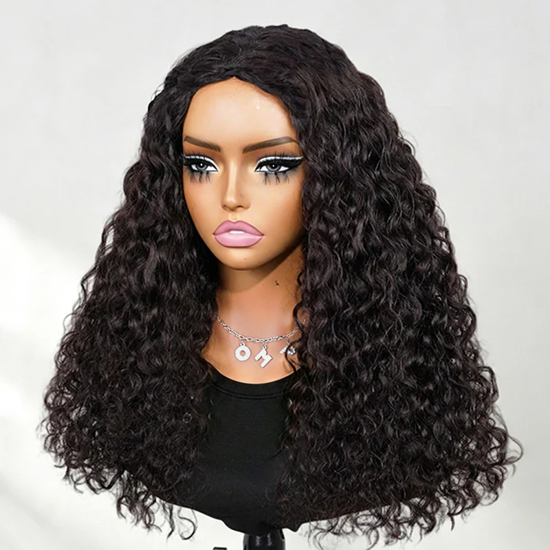 OhMyPretty Wear Go Half Wig 3 IN 1 Indian Curly Flip Over Wig Invisible Hairline Draw-strings For Beginner