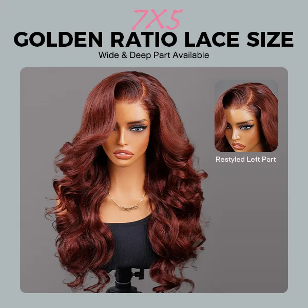 OhMyPretty Face-Framing Layers Reddish Brown Color Wear Go Upgraded Body Wave Glueless 7x5 Lace Wig With Pre-plucked Hairline