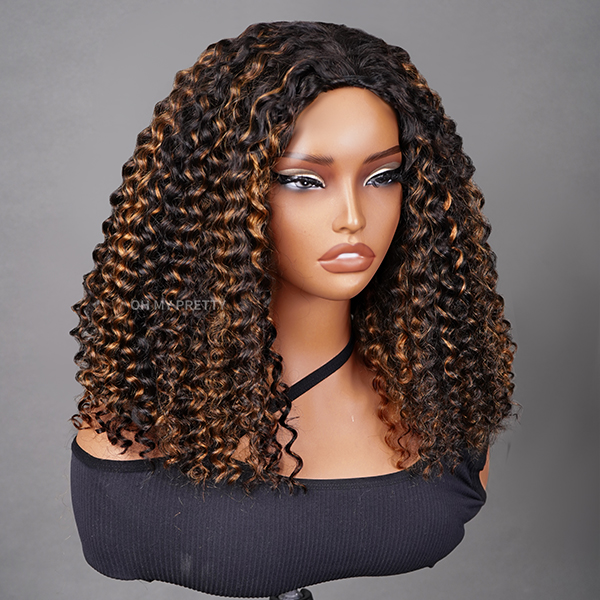 OhMyPretty Highlight Wear Go Half Wig 3 IN 1 Water Wave Flip Over Wig For Beginner Invisible Hairline