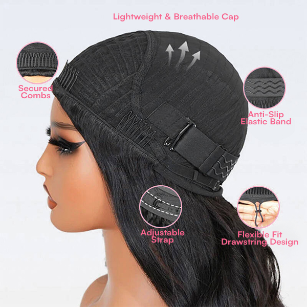 OhMyPretty Pre-Styled Butterfly Cut Layered Half Wig Sew In Wig Natural Black Human Hair Yaki Straight Wigs