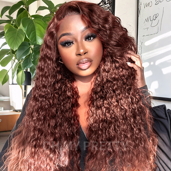 OhMyPretty Wear Go Glueless Reddish Brown Color Water Wave 6x4 Lace Wig With Pre-plucked Hairline