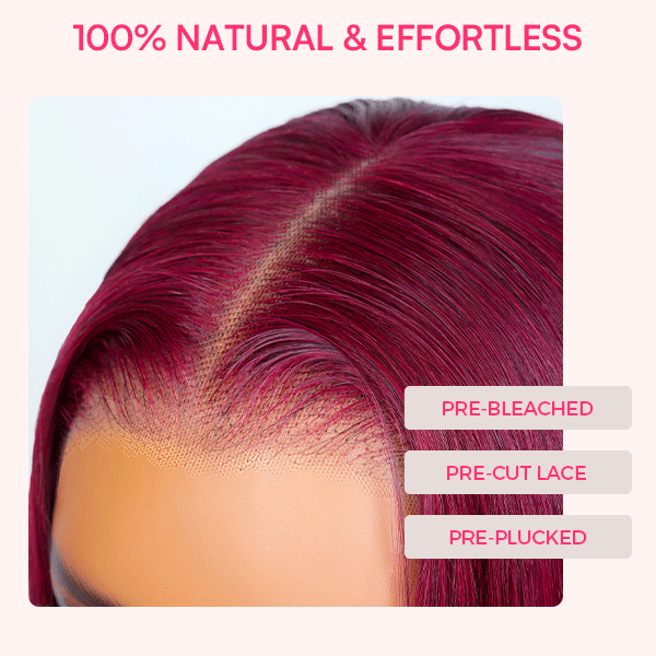OhMyPretty Wear Go Glueless 99J Color Straight 7x5 Lace Wig With Pre-plucked Hairline Tiny Knots Pre-Cut Zig Zag Lace