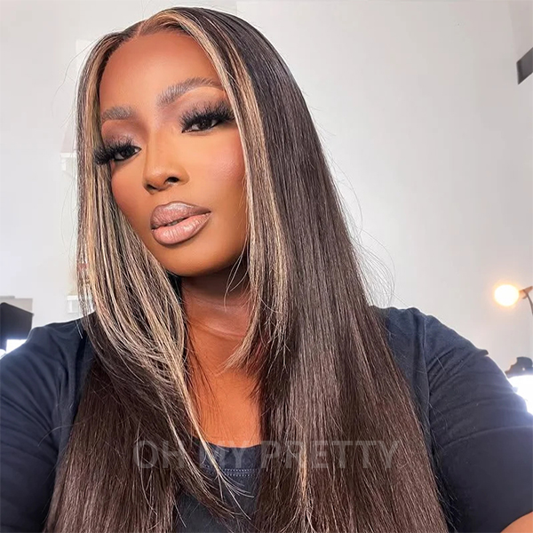 Layered Cut Balayage Highlight Silky Straight Wear Go Glueless 7x5 Lace Wig Pre-Bleached & Pre-Plucked & Pre Cut