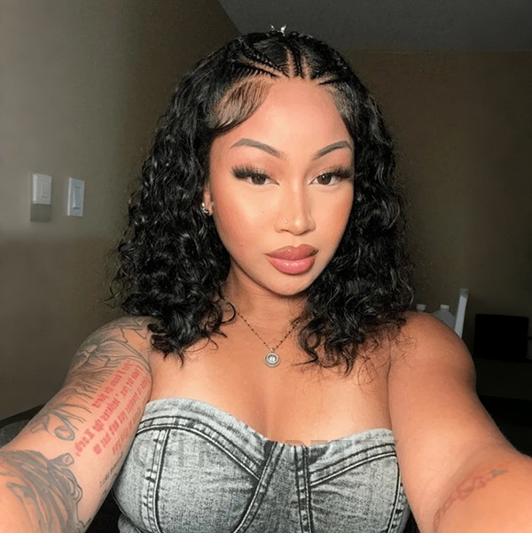 OhMyPretty Water Wave M-Cap 9x6 Wear Go Glueless Wig Short Bob Wig Mini Knots