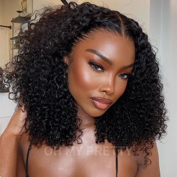 OhMyPretty Kinky Curly M-Cap 9x6 Wear Go Glueless Wig Short Bob Wig Mini Knots