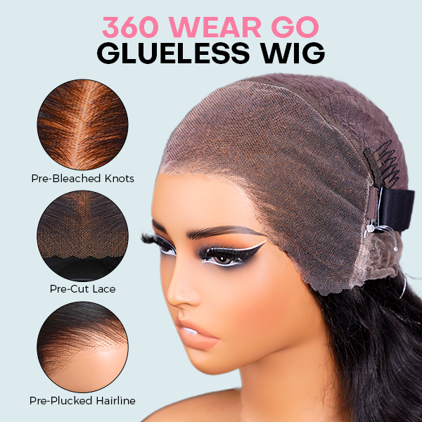 OMpretty 360 Straight Invisi Drawstring Wear Go Glueless Pre-Bleached And Pre-Cut Lace Human Hair Wig