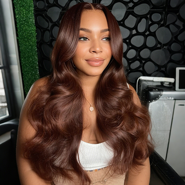 Face-Framing Layers #4 Dark Brown Colored Body Wave Wear Go Wig 6x4 Lace Closure 180% Glueless Color Wig
