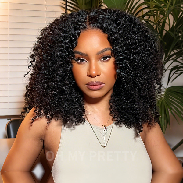 OhMyPretty Wear Go Kinky Curly Glueless 6x4 HD Lace Closure Wig With Pre-plucked Edges Gorgeous Natural Coily Curl