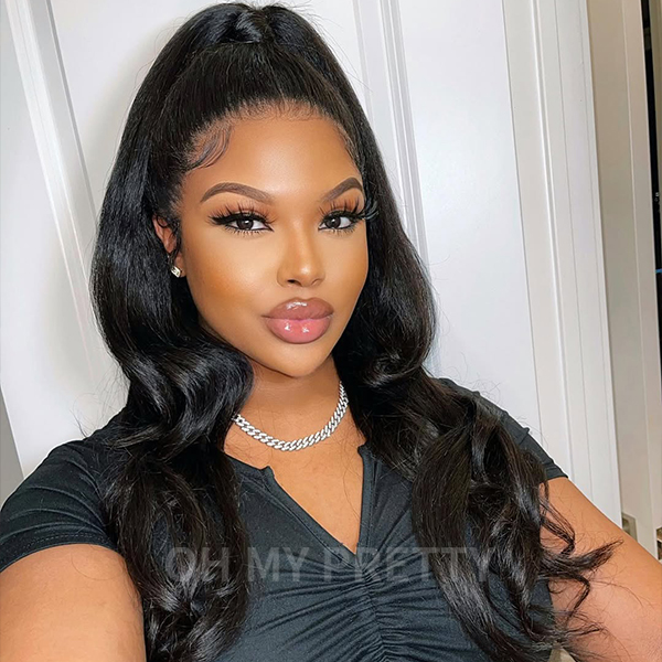 OMpretty 360 Body Wave Invisi Drawstring Wear Go Glueless Pre-Bleached And Pre-Cut Lace Human Hair Wig