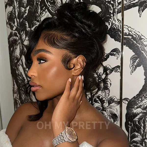 OMpretty 360 Body Wave Invisi Drawstring Wear Go Glueless Pre-Bleached And Pre-Cut Lace Human Hair Wig