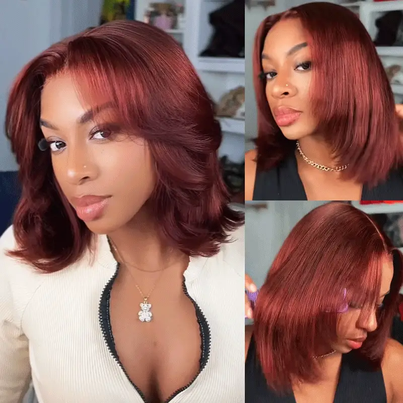 Reddish Brown Color 6x4 Wear Go Wig Layered Cut Bob Yaki Straight Glueless Wig