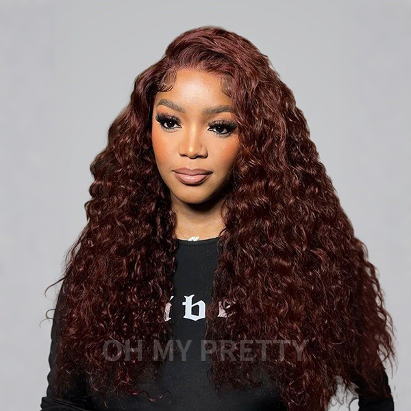 OhMyPretty Wear Go Glueless Reddish Brown Color Water Wave 6x4 Lace Wig With Pre-plucked Hairline