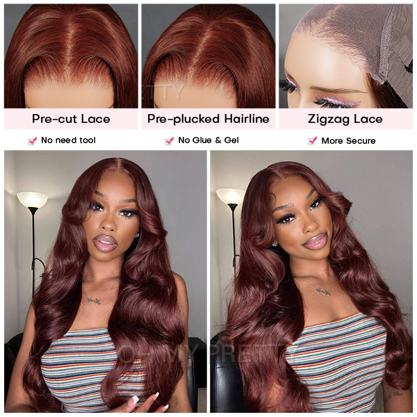 Flash Sale | Glueless Reddish Brown Color Body Wave Wear Go 6x4 HD Lace Wig With Pre-plucked Edges