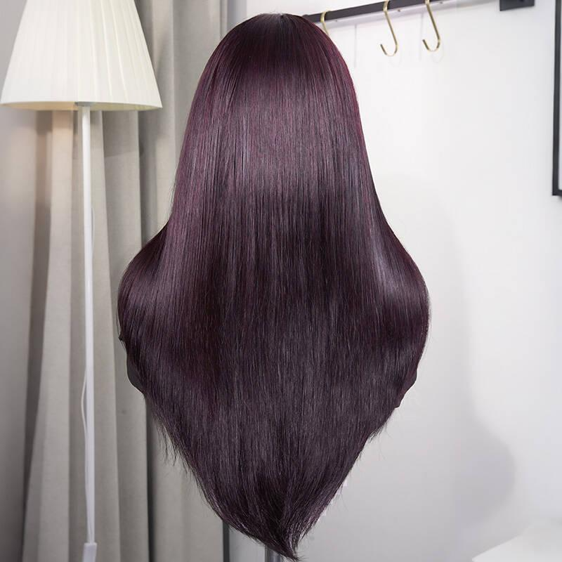 Blackcurrant Brunette 7x5 Lace Wear Go Glueless Layered Straight Human Hair Wig Dark Burgundy