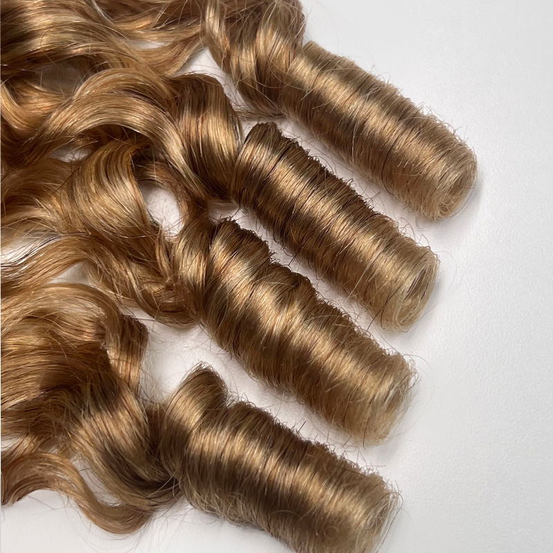 Brown Blonde Blend Burmese Curly #27/30/613 Crochet Human Hair for Boho Braids Pre-Separated Miracle Knots Tangle Free