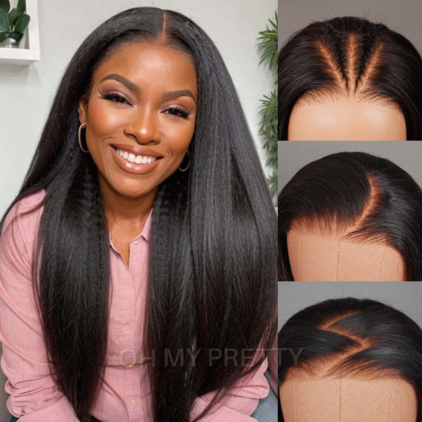 OhMyPretty Bleach Knots Glueless Kinkiy Straight Wear Go 6x4 HD Lace Wig With Pre-plucked Edges