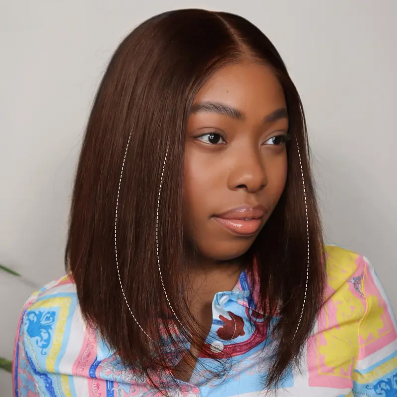 Chocolate Brown Color 7x5 Short Bob Wear Go Layered Cut Yaki Straight Glueless Wig Human Hair Pre Everything Beginnger Friendly