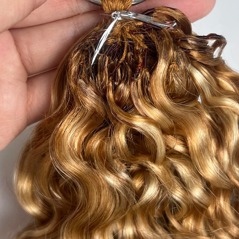Brown Blonde Blend Burmese Curly #27/30/613 Crochet Human Hair for Boho Braids Pre-Separated Miracle Knots Tangle Free