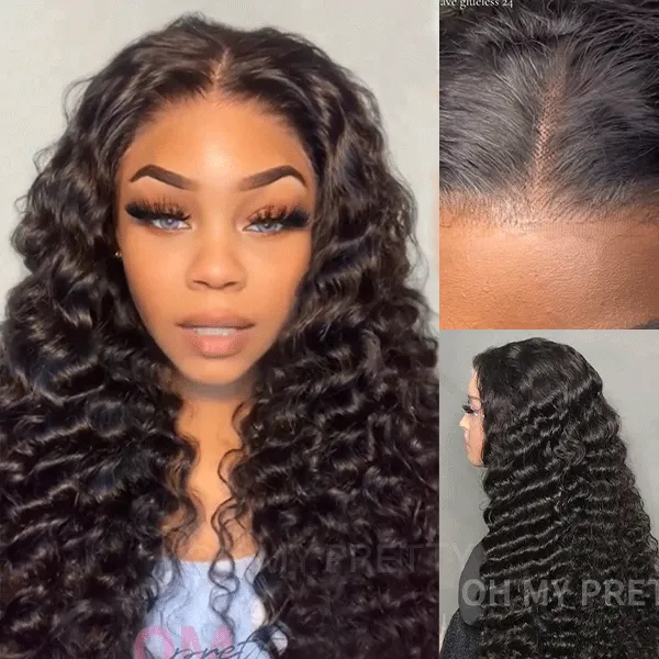 OhMyPretty Wear Go Loose Deep Wave Glueless  7x5 Lace Wig Breathable Cap Human Hair Pre plucked &Pre Bleached & Pre Cut