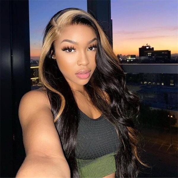 Honey Blonde Skunk Stripe Straight 13x4 Lace Front Wig With Pre-plucked Edges