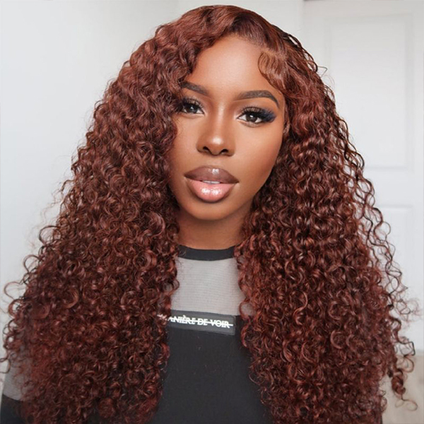 OhMyPretty Wear Go Glueless Reddish Brown Color Kinky Curly 6x4 Lace Wig With Pre-plucked Hairline
