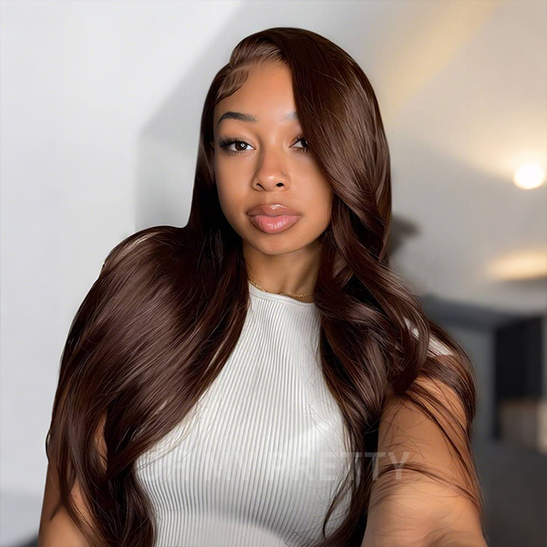 Brown Color #4 Straight Wear Go Glueless 6x4 Lace Wigs Pre-Plucked Hairline Pre-Cut Lace 100% Human Hair