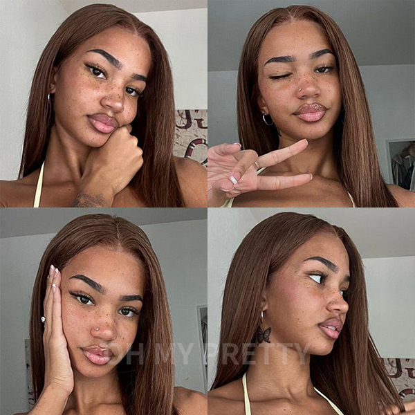 Brown Color #4 Straight Wear Go Glueless 6x4 Lace Wigs Pre-Plucked Hairline Pre-Cut Lace 100% Human Hair