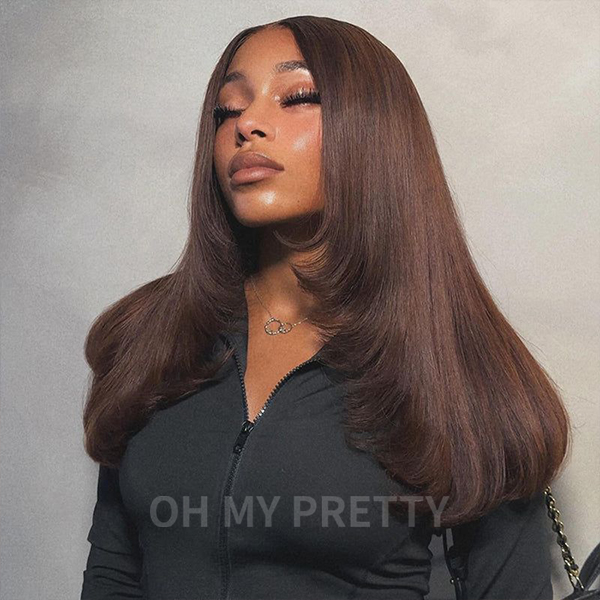 Brown Color #4 Straight Wear Go Glueless 6x4 Lace Wigs Pre-Plucked Hairline Pre-Cut Lace 100% Human Hair