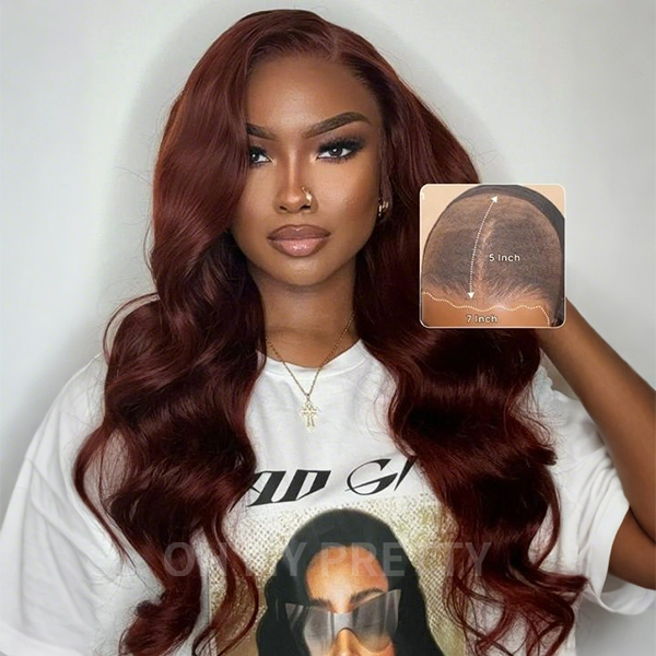 OhMyPretty Wear Go Glueless Reddish Brown Color Body Wave 6x4 Lace Wig With Pre-Plucked Realistic Hairline Pre-Cut Zig Zag Lace Mini Knots