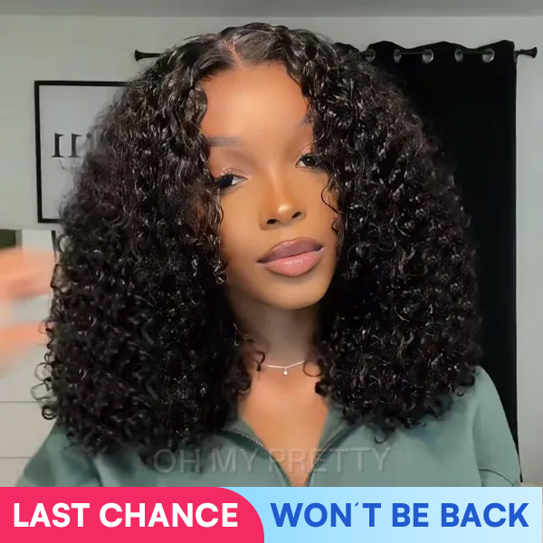 OhMyPretty Wear Go Kinky Curly Glueless 7x5 Lace Wig Super Natural Hairline Silky Human Hair Pre plucked &Pre Bleached & Pre Cut