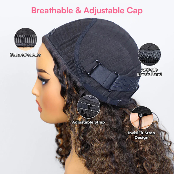 OhMyPretty Highlight Wear Go Half Wig 3 IN 1 Water Wave Flip Over Wig For Beginner Invisible Hairline