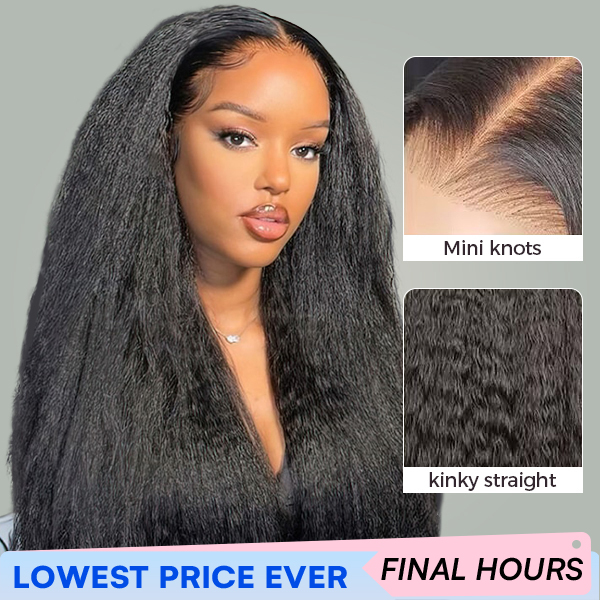 OhMyPretty Wear Go Glueless 9x6 Lace Kinky Straight Wig M Cap Pre Cut Lace with Natural Hairline Mini Knots