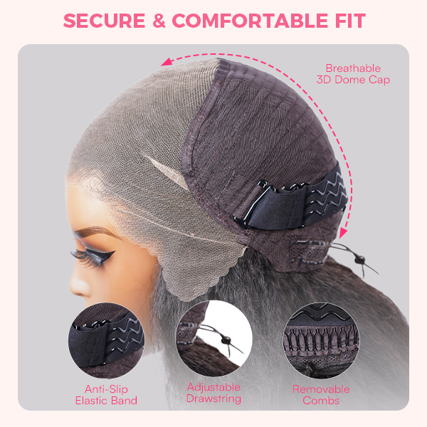 Luxury Wear Go 13x6 Kinky Straight Layered Cut Glueless Wig Lace Front Wig With Invisi Draw-string 250% Density