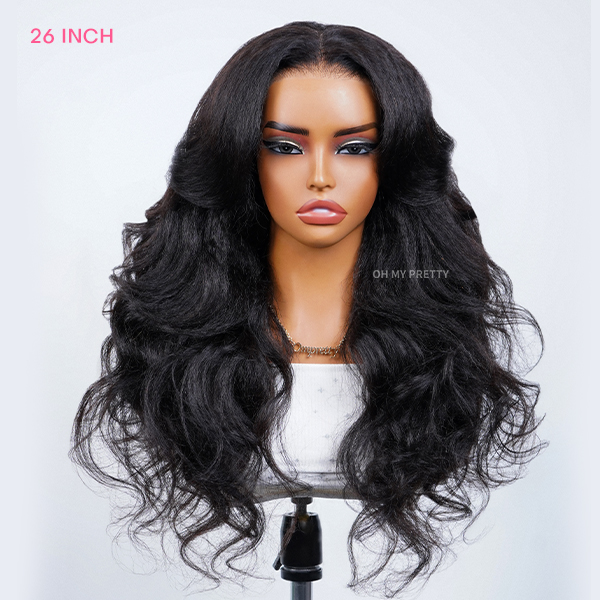 Luxury Wear Go 13x6 Kinky Straight Layered Cut Glueless Wig Lace Front Wig With Invisi Draw-string 250% Density