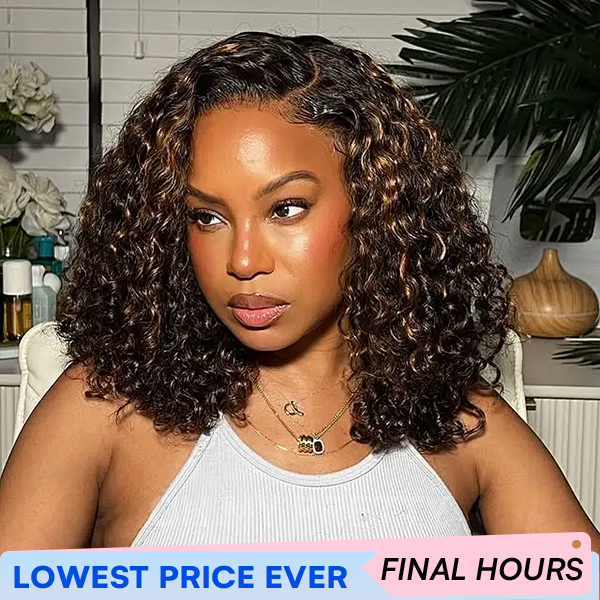 Blonde Highlight Water Wave Wear Go 7x5 Lace Glueless Wigs With Natural Hairline And Pre-cut Lace