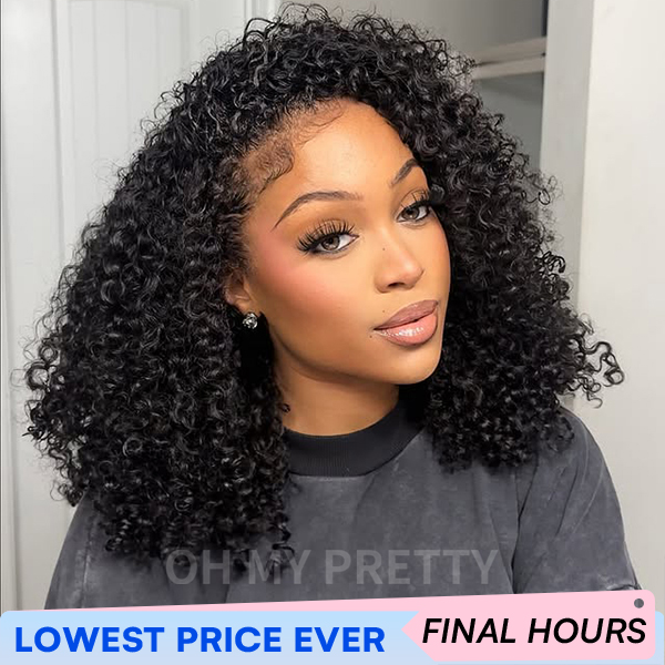 OhMyPretty Wear Go Half Wig 3 IN 1 Kinky Curly Flip Over Wig For Beginner Invisible Hairline