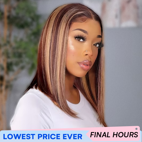 OhMyPretty Wear Go Highlight Brown Glueless Bob 7x5 Lace Straight Wig Human Hair Pre plucked & Pre Cut