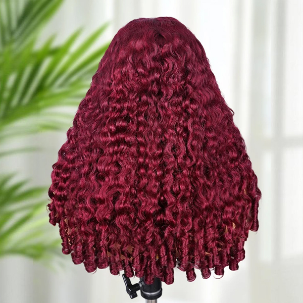 New In Luxury Wear Go 13x6 Burgundy 99J Color Burmese Curly Glueless Wig Lace Front Wig With Invisi Draw-strings 220% Density