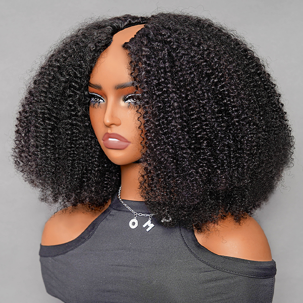 afro curly v part wig no leave-out