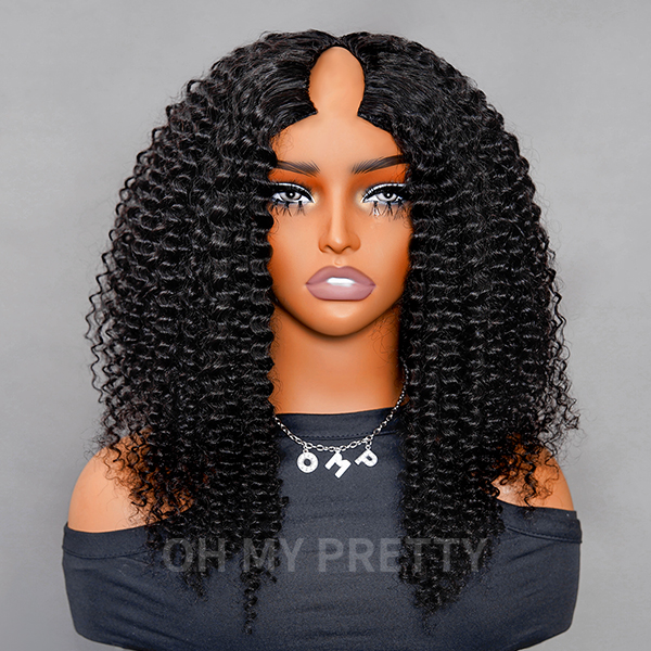 kinky curly v part wig mini leave out