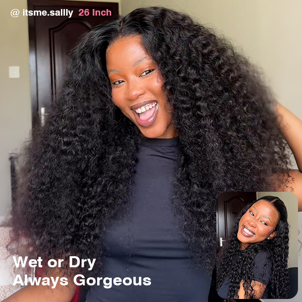 OMpretty 360 Water Wave Invisi Draw Strings Wear Go Glueless Pre-Bleached And Pre-Cut Lace Human Hair Wig