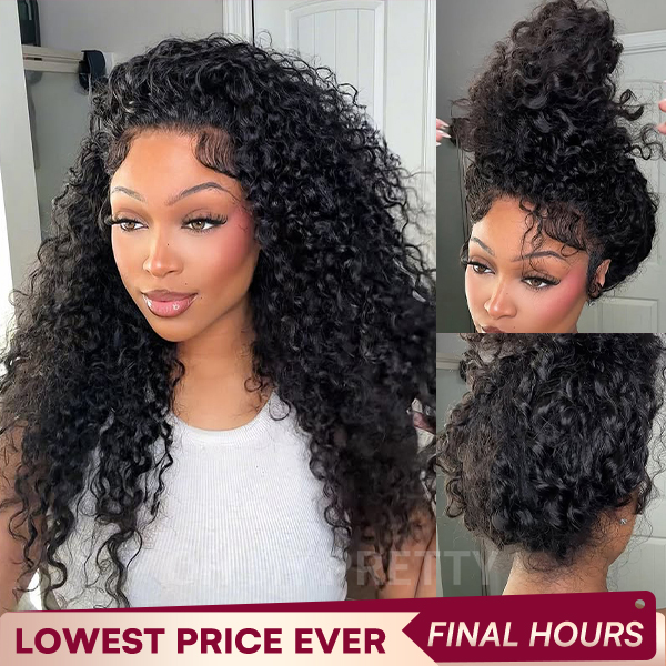 OMpretty 360 Water Wave Invisi Draw Strings Wear Go Glueless Pre-Bleached And Pre-Cut Lace Human Hair Wig