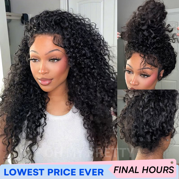 OMpretty 360 Water Wave Invisi Draw Strings Wear Go Glueless Pre-Bleached And Pre-Cut Lace Human Hair Wig