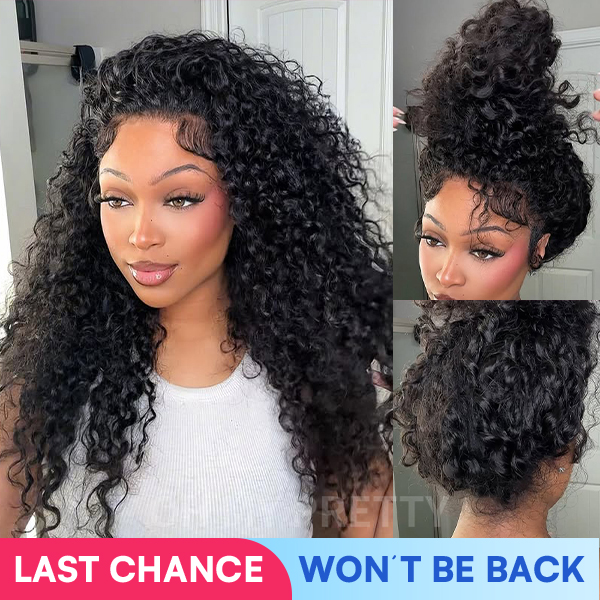 OMpretty 360 Water Wave Invisi Draw Strings Wear Go Glueless Pre-Bleached And Pre-Cut Lace Human Hair Wig