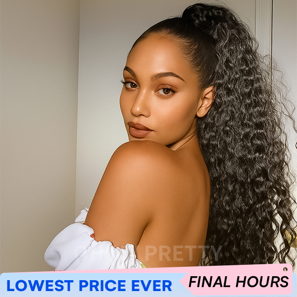 OhMyPretty Water Wave Drawstring Ponytail With InvisiFit Strap 100% Human Hair Extension