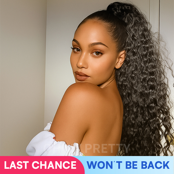 OhMyPretty Water Wave Drawstring Ponytail With InvisiFit Strap 100% Human Hair Extension